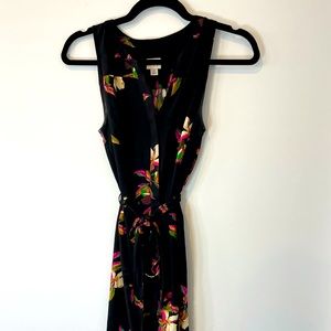A new day sleeveless tie waist shirt sleeve black tropical print shirt dress XS